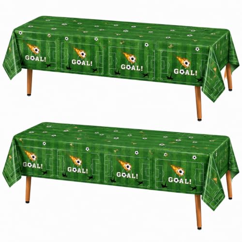 Doonly 2 Pcs Soccer Table Cloth 54x108 Inch Green Soccer Field Plastic