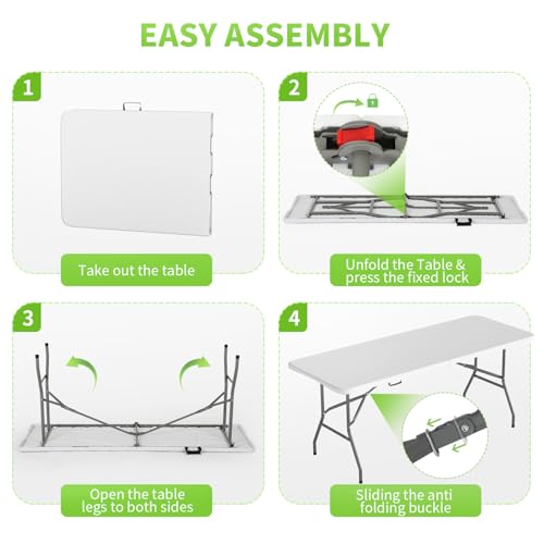 Image of BestOffice 6 FT Picnic Table, Portable Plastic Folding Table with Carrying Handle Perfect for Picnics, Parties, Party and Camping, White