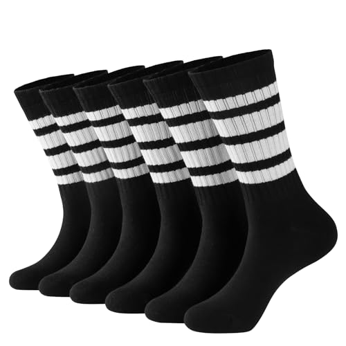 Striped Crew Socks - Retro Sport Socks for Men/Women - Breathable Cotton, Seamless Comfort