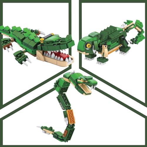 Image of Apex 3-in-1 Wild Animal Building Blocks Set- Build Crocodile, Chameleon or Snake (Single Model at a Time), 190+ Piece Kids Construction Toy, STEM Creative Blocks for Age 6+