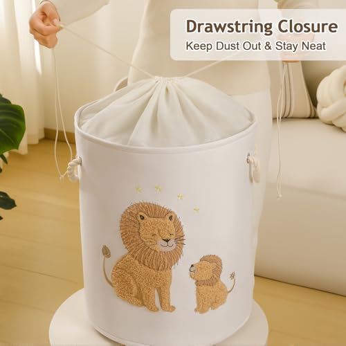Image of Kids Laundry Basket Baby Hamper for Nursery, 58L Large Dirty Clothes Hampers with Drawstring Closure, Jungle Theme Baby Basket, Stuffed Animal Storage Basket Laundry Hamper, Safari Nursery Decor, Lion