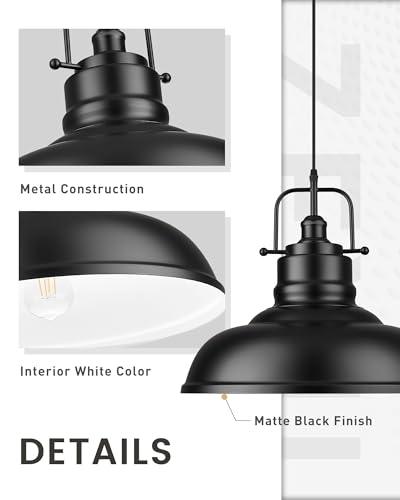Image of zeyu Black Pendant Lighting, 2 Pack Hanging Kitchen Lights, 1-Light Pendant Light with Metal Dome Shade, Matte Black Finish, 016-1M-2PK BK