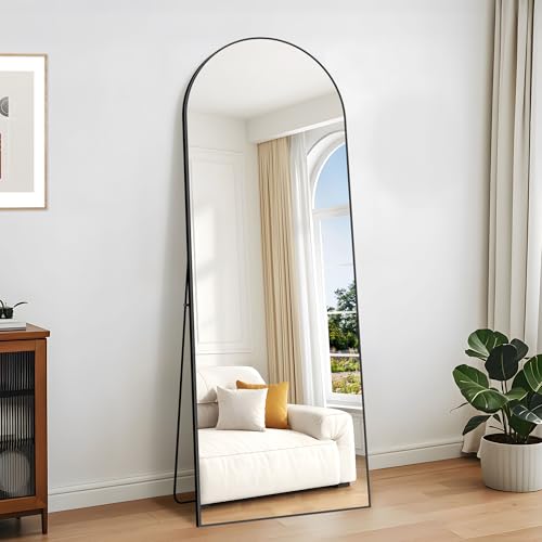 KOCUUY ARC Espejo de Cuerpo Entero, 179 x 65 cm Negro Espejo de pie Grande para Colgar, de pie, Apoyado Espejo de Pared Grande con Marco de Metal para SalóN, Dormitorio, Pasillo
