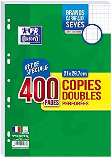 Oxford Set of 400 Double Pages Large Squared A4 Format (21 x 29.7 cm) Perforated