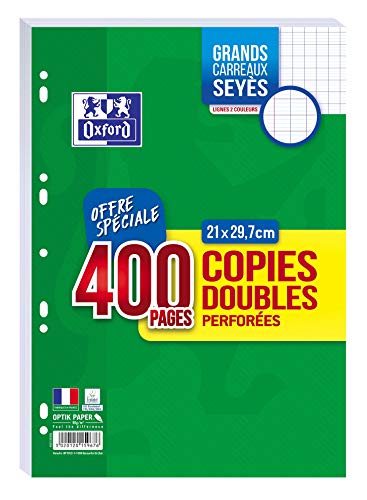 OXFORD Lot de 400 Pages Copies Doubles Grands Carreaux Seyes Format A4 (21x29,7cm) Perforees