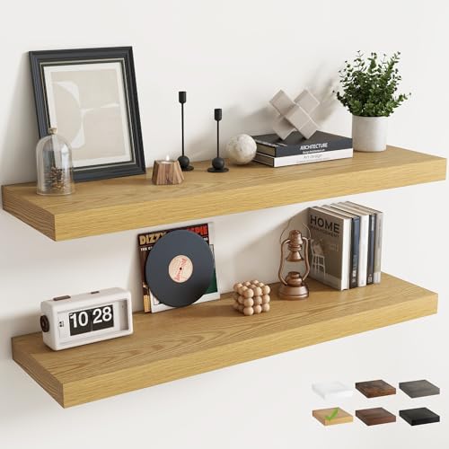 48 Inch Floating Shelves for Wall 2 Pack, 12"D Wood Grain Bathroom Shelves