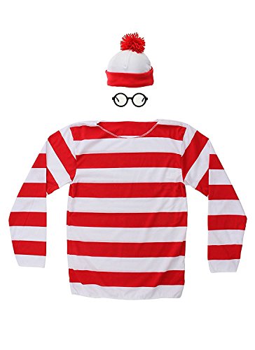GIZMAC Adult Costume Red and White Striped T-Shirt Halloween Cosplay Costume, Men, XL