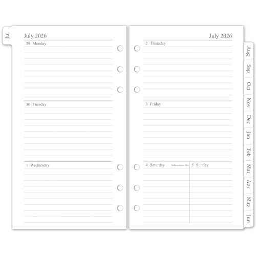 2026-2027 Weekly & Monthly Planner Refill A6 Small Size Planner Inserts with Monthly Tabs Size 3 3.8x6.8 July 2026 - June 2027 6-Hole Punched