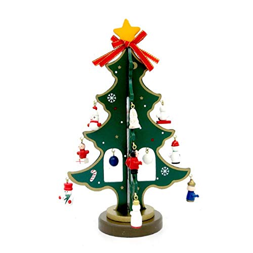 LANYHU Wooden Christmas Tabletop Tree, Miniature Christmas Ornaments Rosette Hair 9Inch Funny Desktop Wooden Christmas Tree Decor Christmas Toy Set with