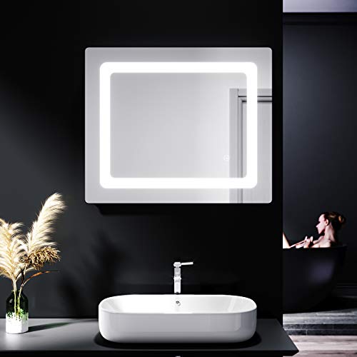ELEGANT 600x500mm Bathroom Mirror with Lights Shaver Socket Sensor Switch LED Illuminated Bath Vanity Wall-Mounted Mirrors with Heated Demister Pad
