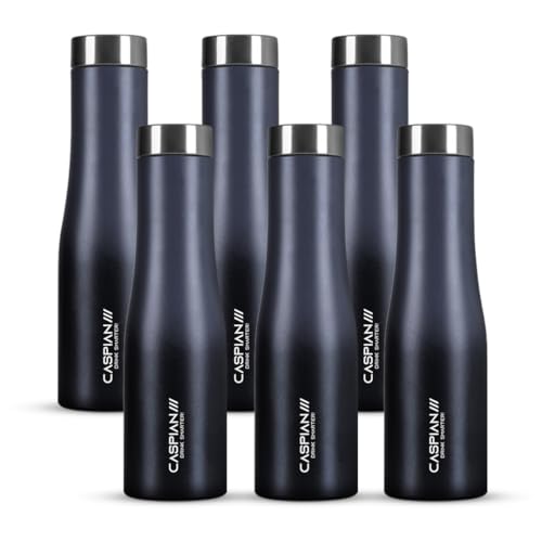Image of CASPIAN / / / Aqua ISI Certified Stainless Steel Water Bottle 1ltr. (Graphite, 1 Litre, Set of 6) |Leak Proof Thunder for Fridge Home Office Travel School Kids Boys Girls Adults Sports Gym Yoga|BPA Free