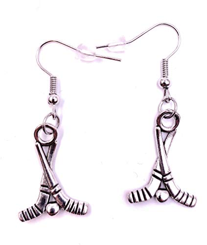 H-Customs Hockey Hockeyschläger Eishockey Sport Ohrringe Ohrschmuck Anhänger Silber Metall