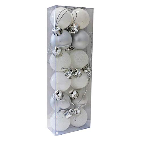Christmas Decoration 12 Pack 30mm Glitter/Plain Baubles (DP) - SILVER/WHITE