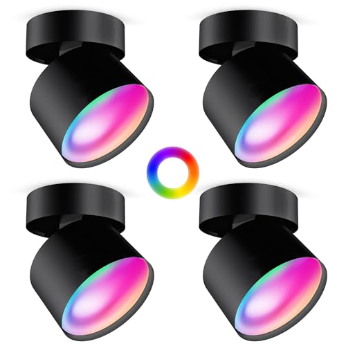 SSC-LUXon 4er Set SAMU Decken Aufbauspot schwarz schwenkbar - mit 4 Smart GX53 LED 6W RGB CCT WLAN - kompatibel mit Alexa, Siri & Google