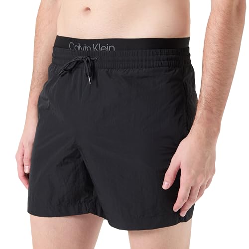 Calvin Klein Herren Badeshorts Medium Double Waistband Mittellang, Schwarz (Pvh Black), XL