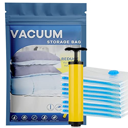 Premium Vacuum Storage Bags. 80% More Storage. Hand-Pump for Travel. Vacuum Sealer Bag with Double-Zip Seal and Triple Seal Turbo-Valve for Max Space Saving in a storage (Clear