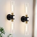Wall Sconces Set of Two, Black and Gold Bathroom Sconces Wall Lighting with Clear Glass, Modern Sconces Wall Decor Set of 2 Wall Light fixtures for Bathroom Mirror Living Room Hallway Bedroom