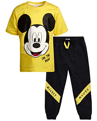 Disney Baby Boy's Mickey Mouse Playwear Set - Short Sleeve T-Shirt and Jogger Sweatpants (Newborn/Infant/Toddler), Size 3-6, Yellow/Black Mickey