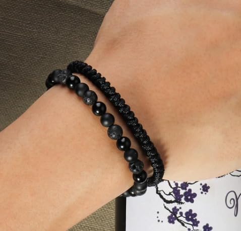 Crystal Vibe Black Obsidian Oynx Lava Beaded Bracelet - Black Obsidian Bracelet for Mens - Friendship bracelet - Gifts For Boyfriend Husband Father - Birthday Gifts for Him - Valentine Gifts4