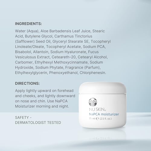 Nu Skin NuSkin NaPCA Moisturizer | Hydrating & Soothing Moisturizer with Vitamin E & Aloe Vera | Non-Greasy Formula for All Skin Types | Locks in Moisture for All-Day Hydration | 2.5 fl. oz. | 1 Pack