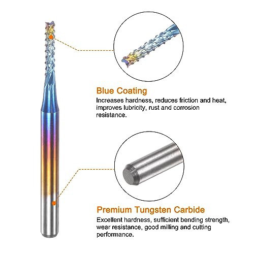 Image of HARFINGTON 10pcs End Mills CNC Router Bits 1 /8 inch Shank 1.8mm Blue Coated Tungsten Carbide Milling Cutters for PCB Acrylic Wood Aluminum Metal