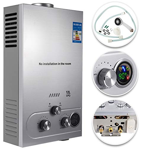VEVOR 12L 3.2GPM Tankless Propane Water Heater, Silver