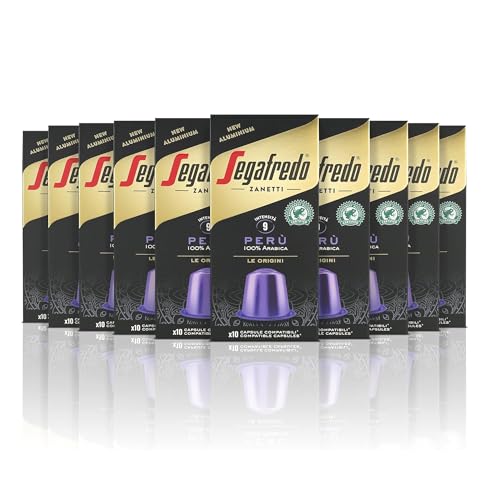 Segafredo Zanetti 100 Cápsulas de Aluminio Compatibles con Nespresso Café Perú, Rico y Aterciopelado (10 Cajas de 10 Cápsulas) - Adecuadas para Máquinas Nespresso Original