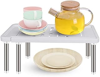 wiipara Expandable Kitchen Cupboard Organiser, Stackable Home and Kitchen Storage Shelf Spice Rack for Kitchen Cabinets, Counter-Tops, Pantries, Food and Utensils - Grey (35-61cm)