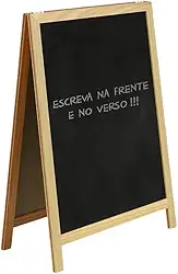 Cavalete de calçada duplo 70x50cm para restaurante, lousa preta e moldura marrom-claro