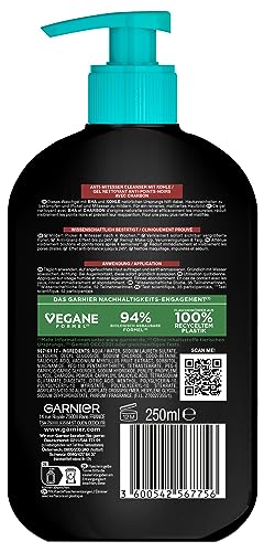 Garnier Czysty żel do mycia twarzy, BHA Carbon Cleanser z węglem, przeciw wągrom i pryszczom, żel do mycia twarzy, 250 ml