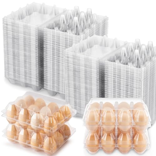 SINLUCESCE 100 Packs Egg Cartons Cheap Bulk，Plastic for 12 Eggs, Clear Egg Cartons 3 * 4 Grids，Perfect for Refrigerator Chicken Farm Markets Commercial Business Market Display