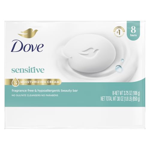 Dove Sensitive Beauty Bar Soap, Fragrance Free, 8 Count, 3.75 oz | For sensitive skin, a hypoallergenic formula gently cleanses and moisturizes without irritation. - image 2