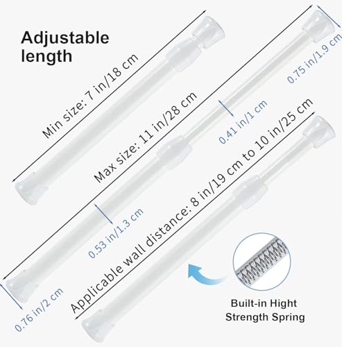 6Pcs Tension Rod, Goowin Tension Rods 18-28cm No Drilling Rustproof Spring Adjustable Tension Curtain Rod for Closet Cupboard Wardrobe Bookshelf (White) - Image 3
