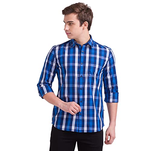Image of Parx Men's Full Sleeve Slim Fit Dark Blue Casual Shirt