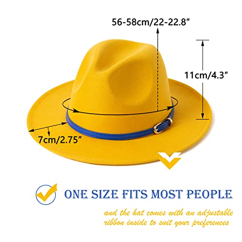 Lisianthus Womens & Mens Fedora Hats Two Tone Felt Dress Panama Hat A Blue- Yellow & Blue #TOP5