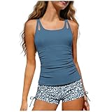 Girls Tankini Swimsuits Padded Tank Top with Swim Board Shorts Swimwear 2 Piece Bathing Suit for 7-16 Years