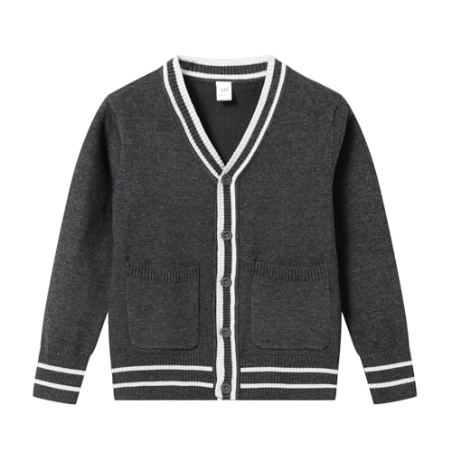 Boys Girls School Uniform Cardigan Sweater V Neck Button Cotton Knit Cardigans with Two Pockets 4-14Y