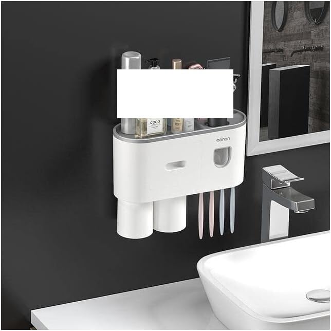 Portaspazzolino a parete con due dispenser automatici di dentifricio, 6 portaspazzolini, 3 coppette magnetiche, 1 cassetto e 1 vassoio grande | Leroy Merlin