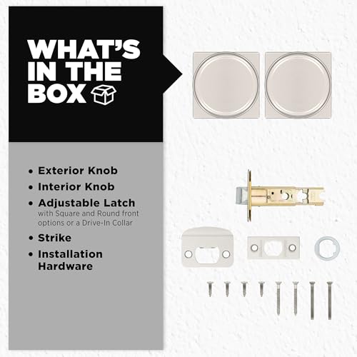 Image of Kwikset Maven Interior Passage Door Knob, Handle for Closet and Hallway Doors, Square Non-Locking Doorknob in Satin Nickel, with Microban Protection