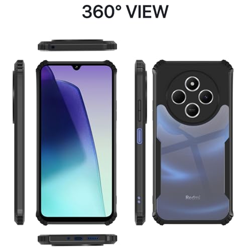 Image of Pikkme Crystal Clear Transparent Back Cover | Ultra Hyrbid | Full Camera Protection | Raised Edge | Bumper Case for Redmi A4 5G / Redmi 14C 5G / Poco C75 5G (Black)