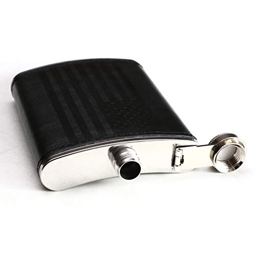 Leather Flask With American Flag By Home Aggressive - 8 Ounce - 18-8 304 Stainless Steel Black Leather Wrap Hip Flask With Funnel For Liquor Whiskey Alcohol Wine Or Bourbon - Slim Curved #TOP4