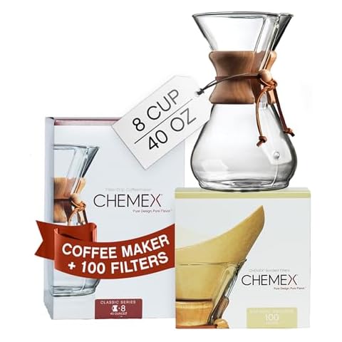 CHEMEX Bundle - 8-Cup Classic Series - 100 ct Square Filters - Exclusive Packaging Cover