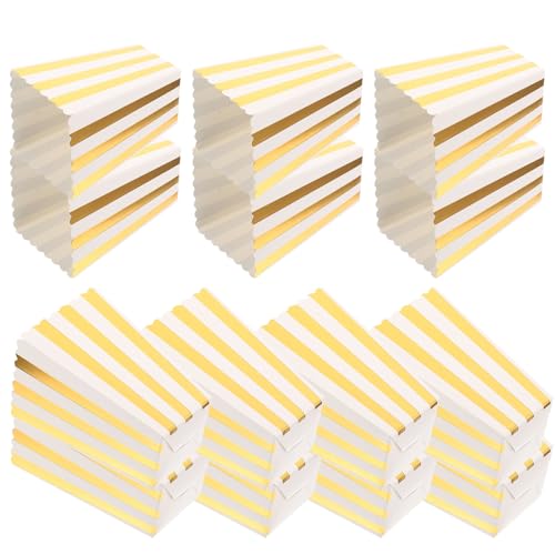 UKCOCO Caja de Palomitas de Maíz de Papel Dorado Rayas Verticales, 24 Piezas para Fiestas de Cumpleaños y Noche de Cine, Cajas para Servir Papas Fritas y Snacks, Suministros para Eventos