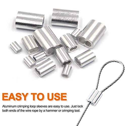 Ispinner 180Pcs Aluminum Crimping Loop Sleeve Assortment Kit, 1/16" 1/8" 3/16" Double Barrel Ferrule For Wire Rope Cable Line M1.5 M3 M5 #TOP3