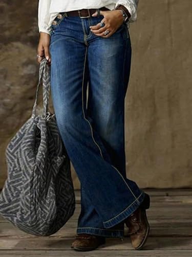 Jeans for Women Straight Leg Bootcut mid Waisted Long Denim Pants Boyfriend Trendy Pockets Double Breasted Stitching2