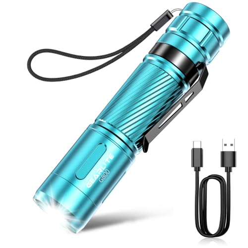 GEARLITE Taschenlampe LED Aufladbar, Superhelle Zoombare 2000 Lumen Mini Taschenlampen, 3 Modi, Lange Laufzeit, IP65 Wasserdicht Taktische Handlampe für Kinder Camping, Angeln, Notfall, Outdoor - Blau