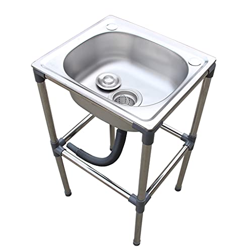 NYDCTHOM Évier INOX de Cuisine 1 Bac Évier sur Pieds en Acier INOX avec Assistance,pour Faire la Plonge Cuisine de Restaurants, Salle de Bain, Garages, Entrepôts Cover