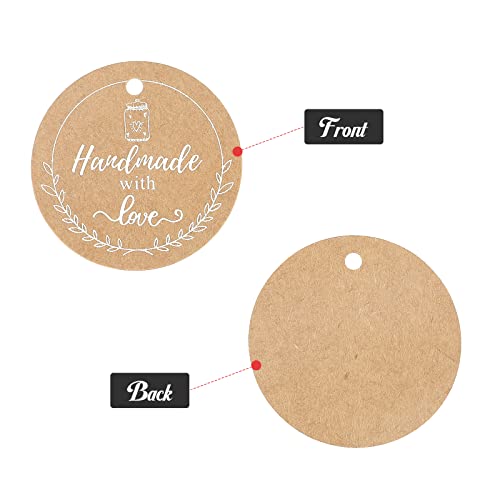 Joycraft 100Pcs Handmade Gift Tags, Brown Handmade With Love Tags With String, Round Kraft Paper Hanging Tags, Personalized Handmade Tags For Diy Crafts, Small Business（2"） #TOP4