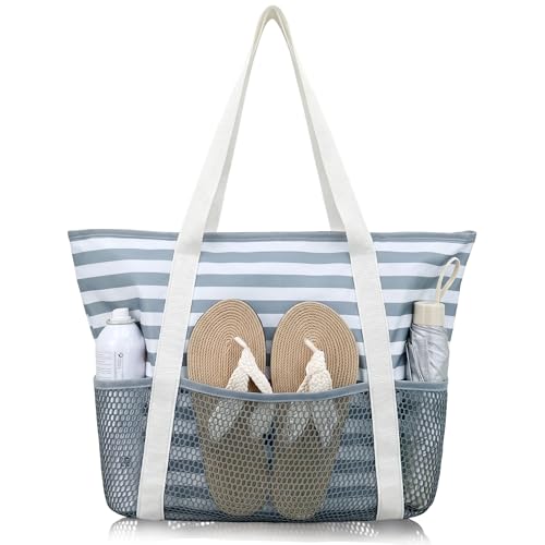 Image of HOMESPON Beach Bag Large Waterproof Sandproof Tote for Women with Zipper and Mesh Pockets