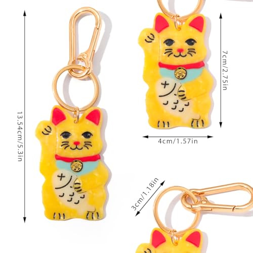 Japanese Maneki Neko Lucky Cat Keychain - Good Luck Charm Key Ring & Bag Clip Accessory for Purse